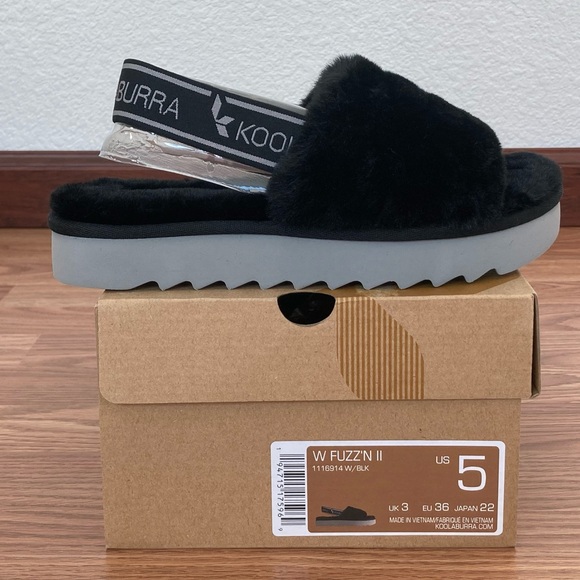 Koolaburra bu UGG Fuzz’n ll Black Faux Fur Slingback Slide Sandals Size 5 NIB - Picture 8 of 8